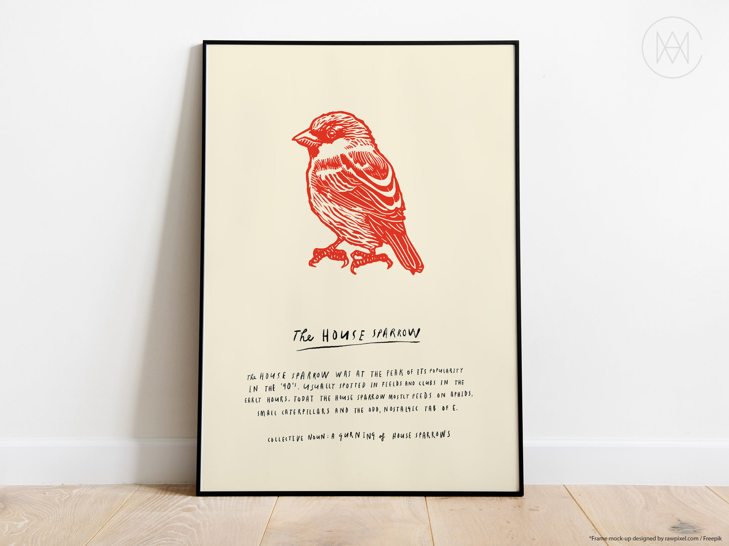 Linocut House Sparrow-Digital Download Print