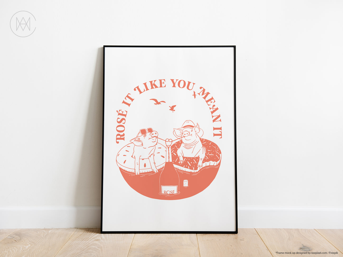 Retro Cocktail Print-Rosé-Digital Download